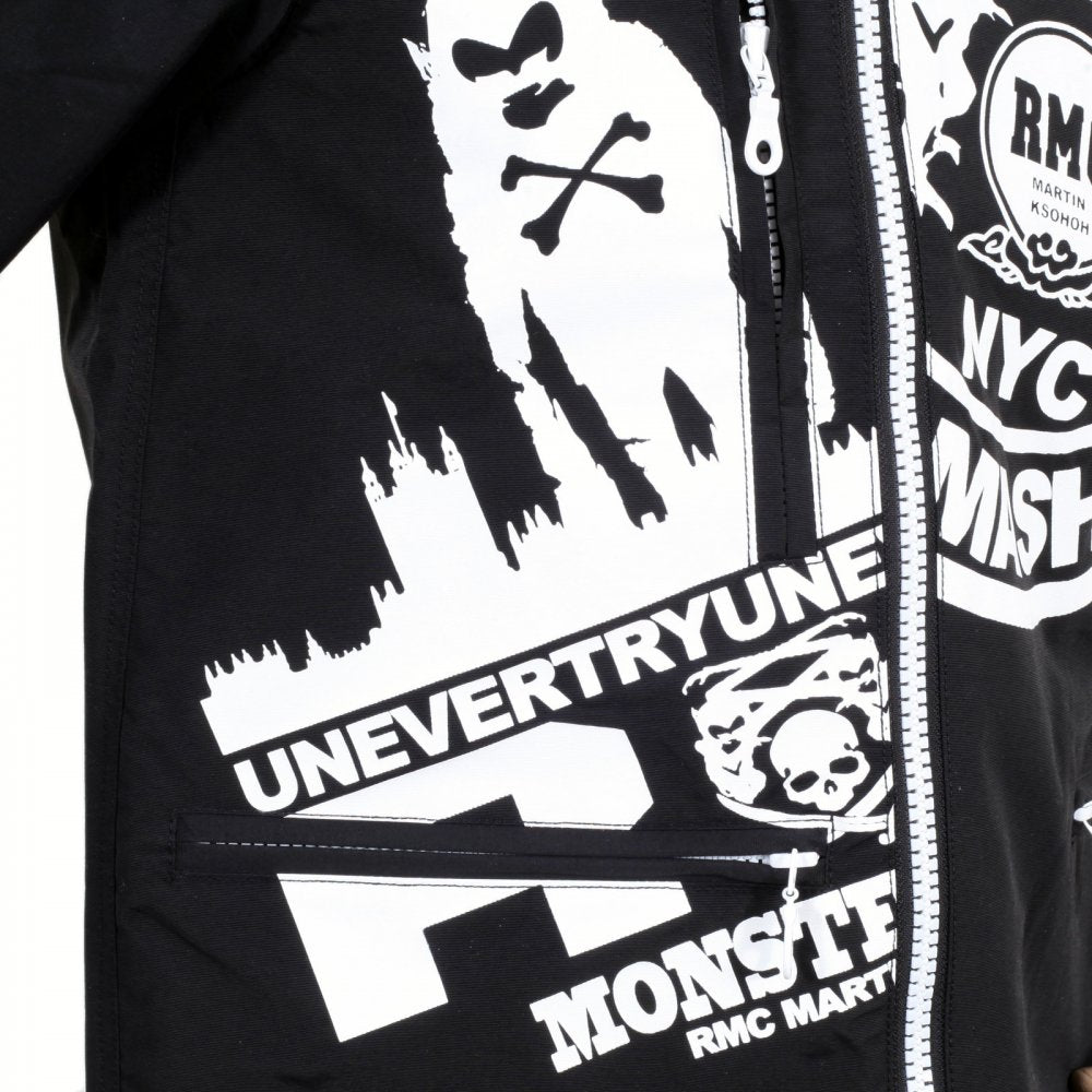 Black Hooded Regular Fit Zipped Monster Rider Jacket