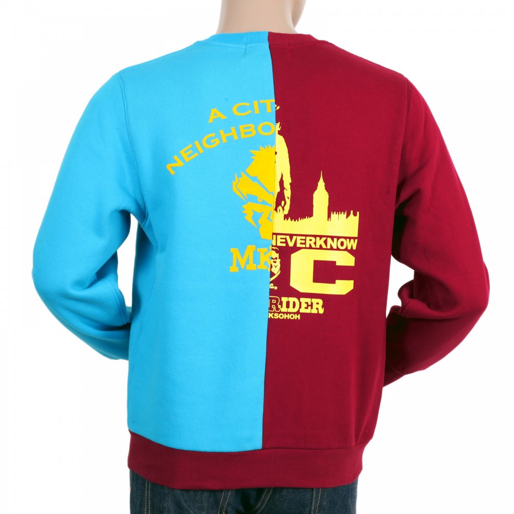 Custom Made Mens Crew Neck Long Sleeve Red and Blue Cotton Sweatshirt