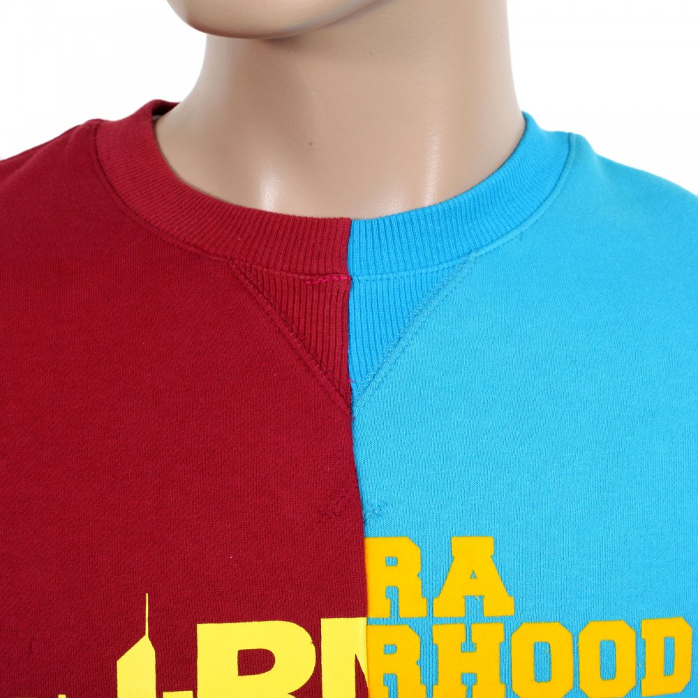 Custom Made Mens Crew Neck Long Sleeve Red and Blue Cotton Sweatshirt