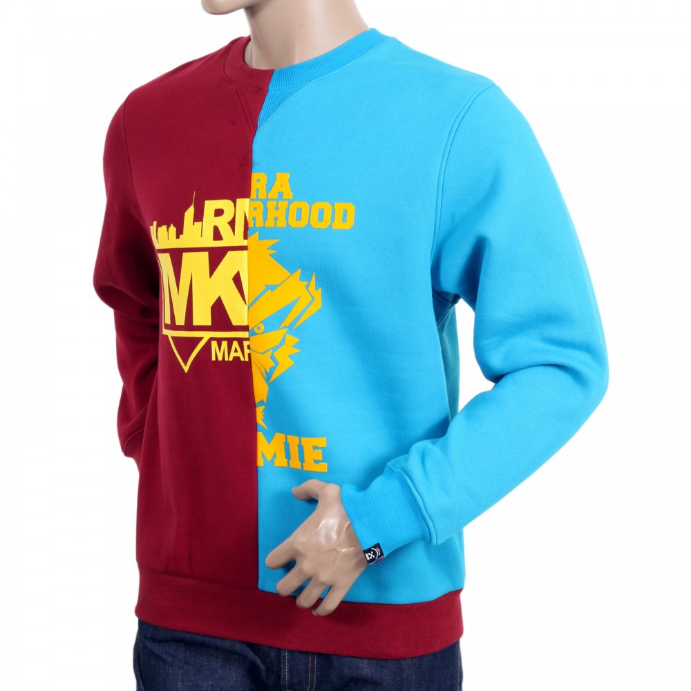 Custom Made Mens Crew Neck Long Sleeve Red and Blue Cotton Sweatshirt
