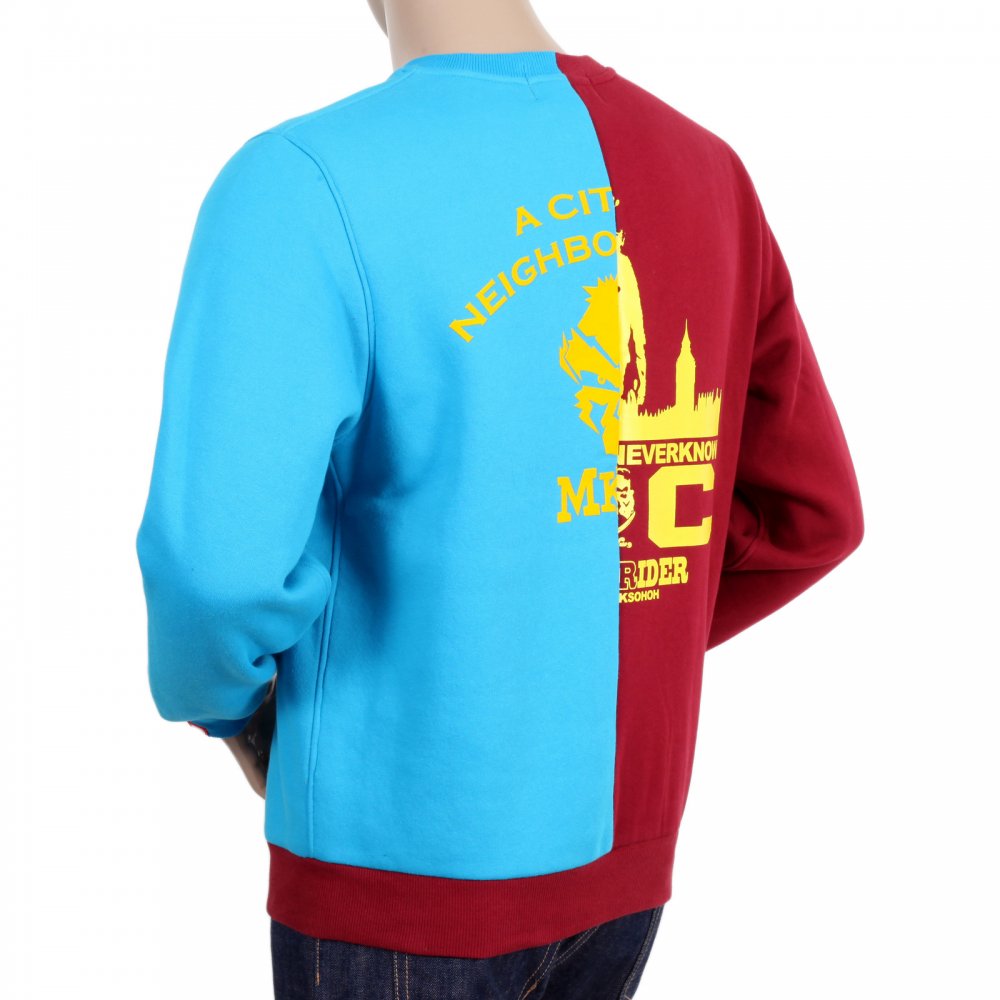 Custom Made Mens Crew Neck Long Sleeve Red and Blue Cotton Sweatshirt