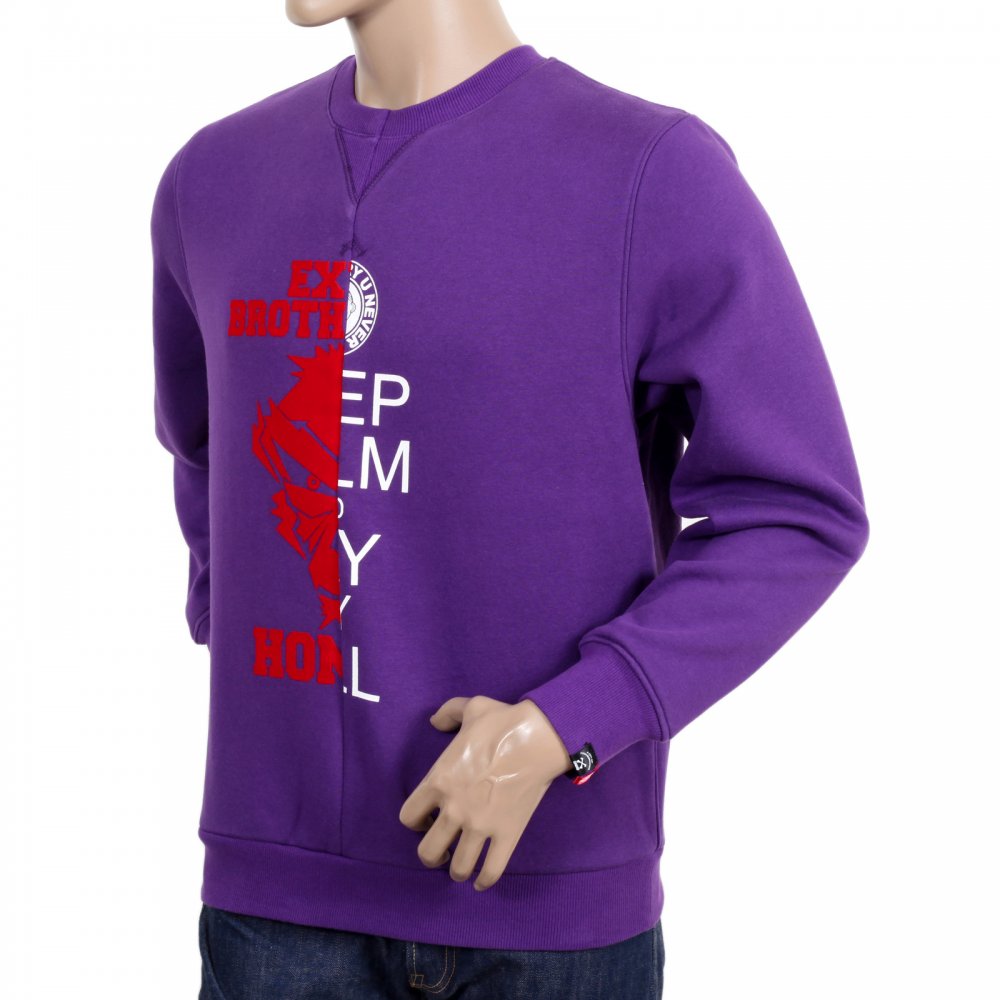 Mens Custom Made Large Fitting Cotton Purple Sweatshirt with Crew Neck