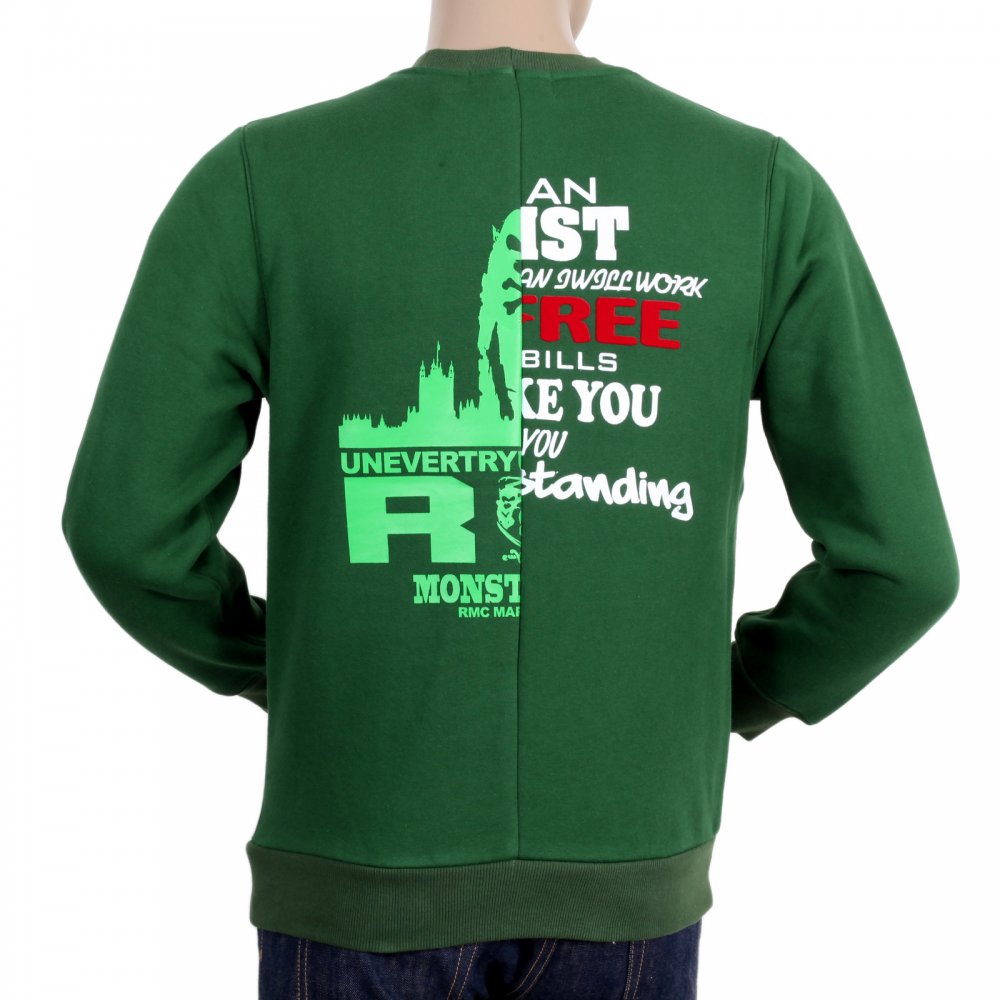 Mens Custom Made Green Crew Neck Cotton Sweatshirt with Mixed Printed Logo