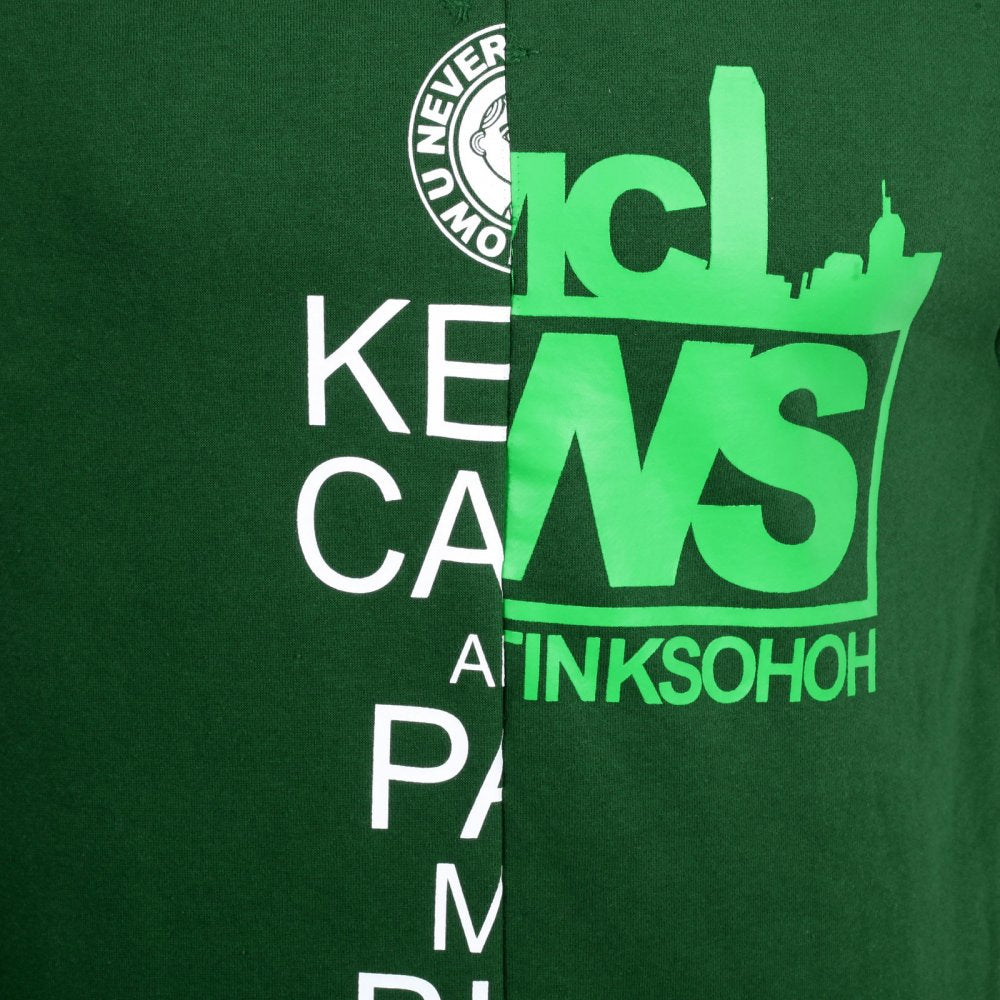 Mens Custom Made Green Crew Neck Cotton Sweatshirt with Mixed Printed Logo