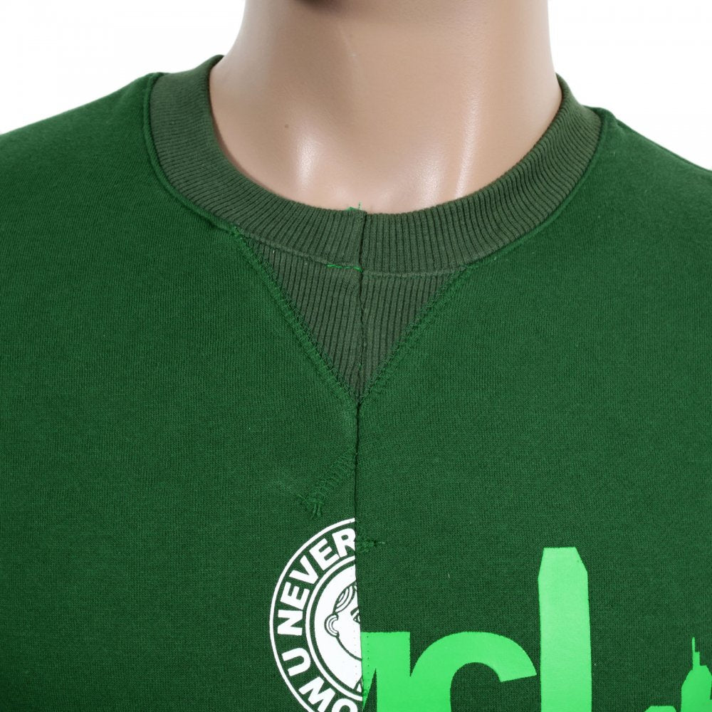 Mens Custom Made Green Crew Neck Cotton Sweatshirt with Mixed Printed Logo