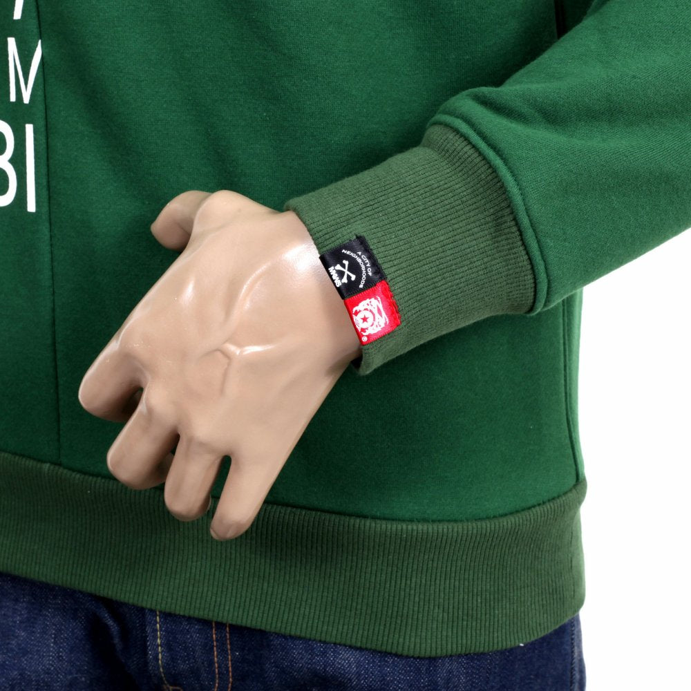 Mens Custom Made Green Crew Neck Cotton Sweatshirt with Mixed Printed Logo