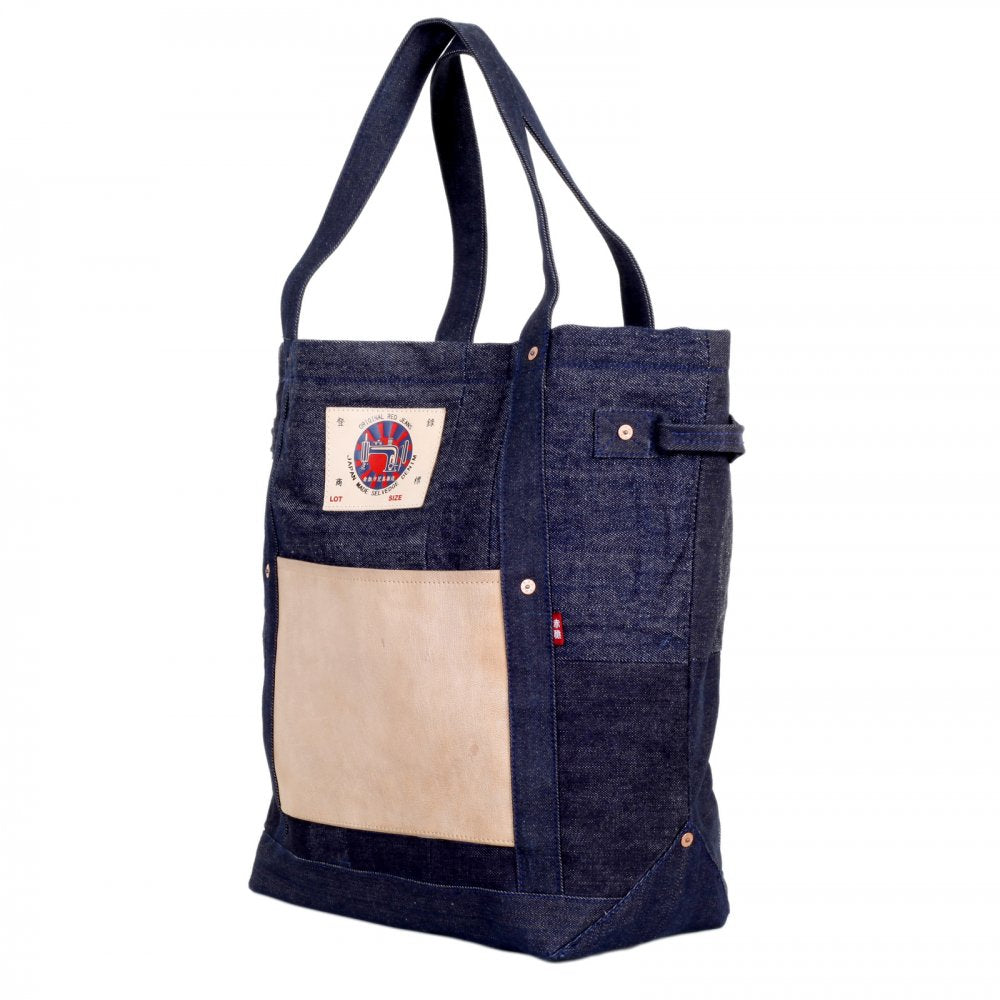 Custom Made Unisex Large Denim with Leather Tote Bag