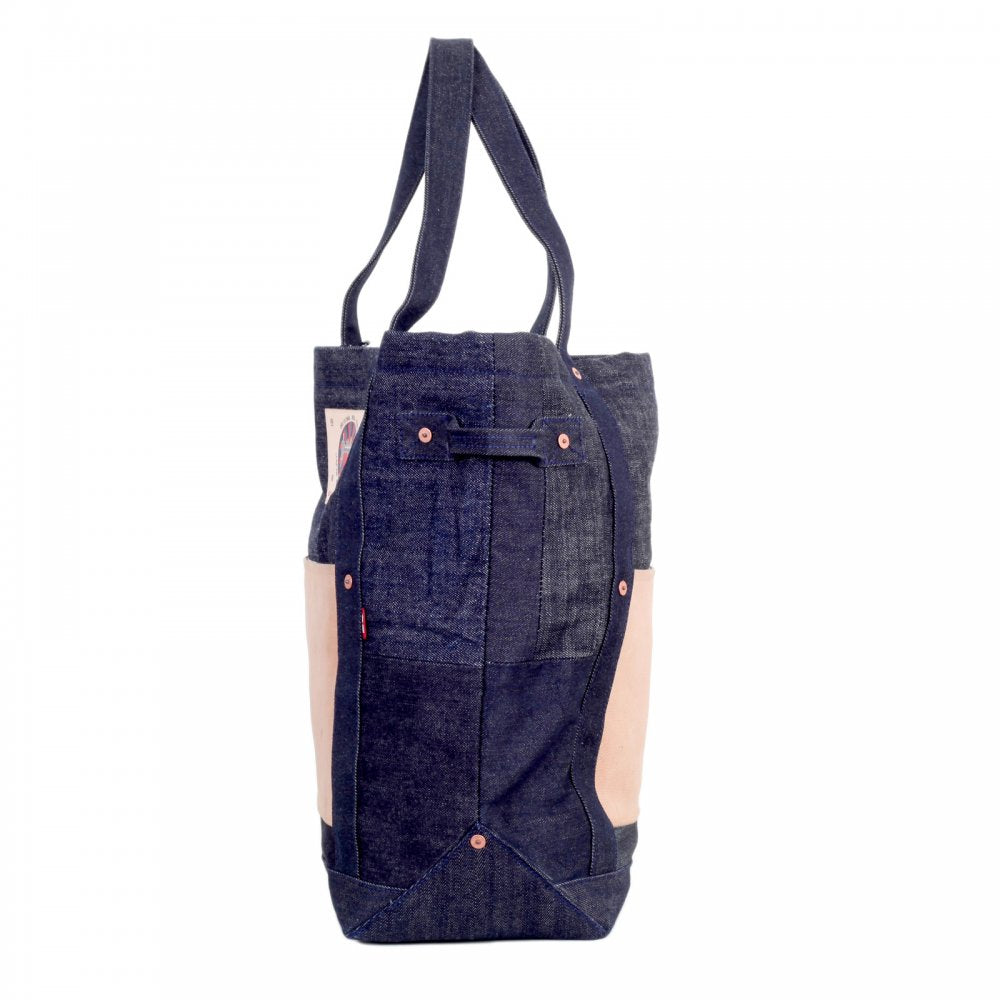 Custom Made Unisex Large Denim with Leather Tote Bag