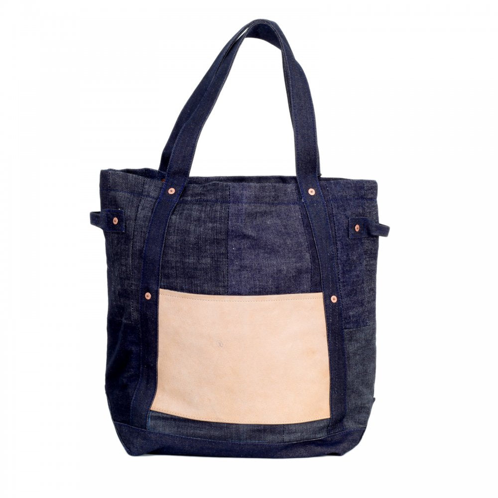 Custom Made Unisex Large Denim with Leather Tote Bag