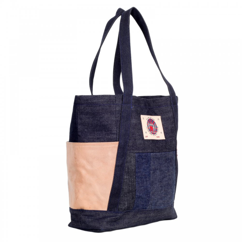 Custom Made Unisex Large Leather Tote Bag in Navy