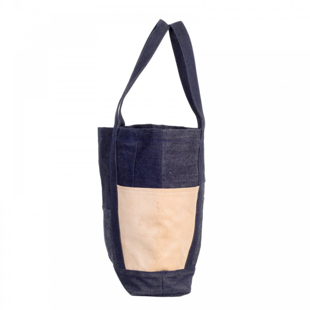 Custom Made Unisex Large Leather Tote Bag in Navy