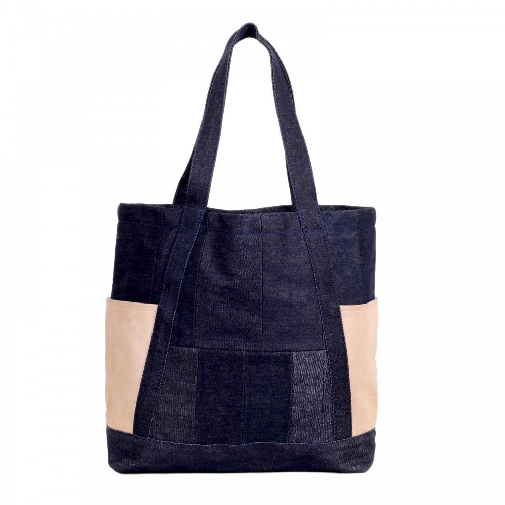 Custom Made Unisex Large Leather Tote Bag in Navy