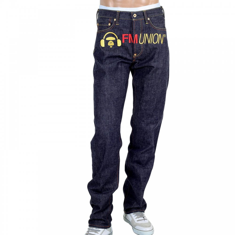 Embroidered Gold and Red FM Union Japanese Selvedge Indigo Raw Denim