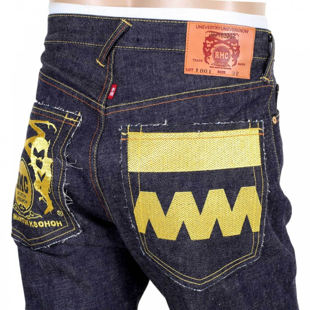 Embroidered Gold and Red FM Union Japanese Selvedge Indigo Raw Denim