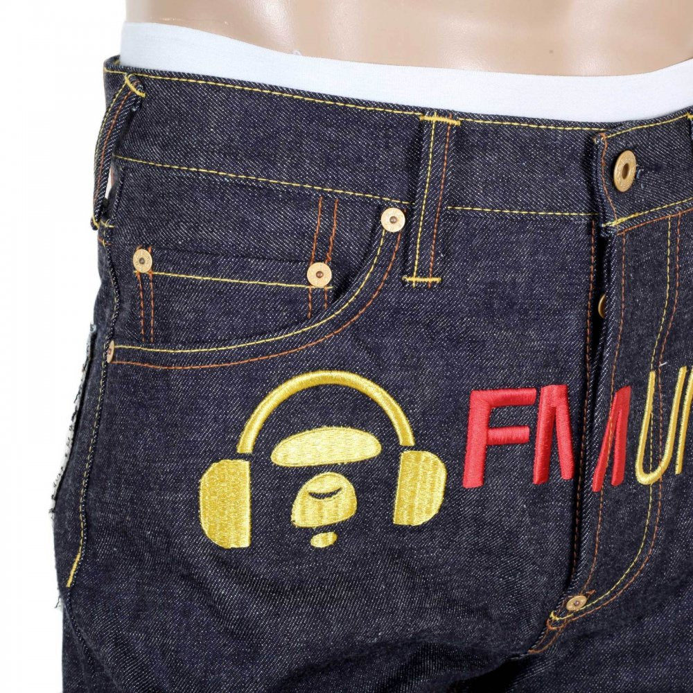 Embroidered Gold and Red FM Union Japanese Selvedge Indigo Raw Denim