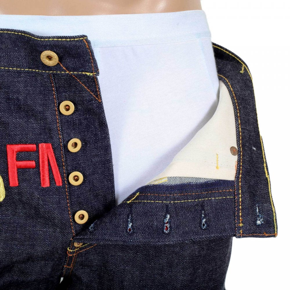 Embroidered Gold and Red FM Union Japanese Selvedge Indigo Raw Denim