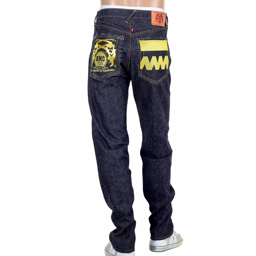 Embroidered Gold and Red FM Union Japanese Selvedge Indigo Raw Denim
