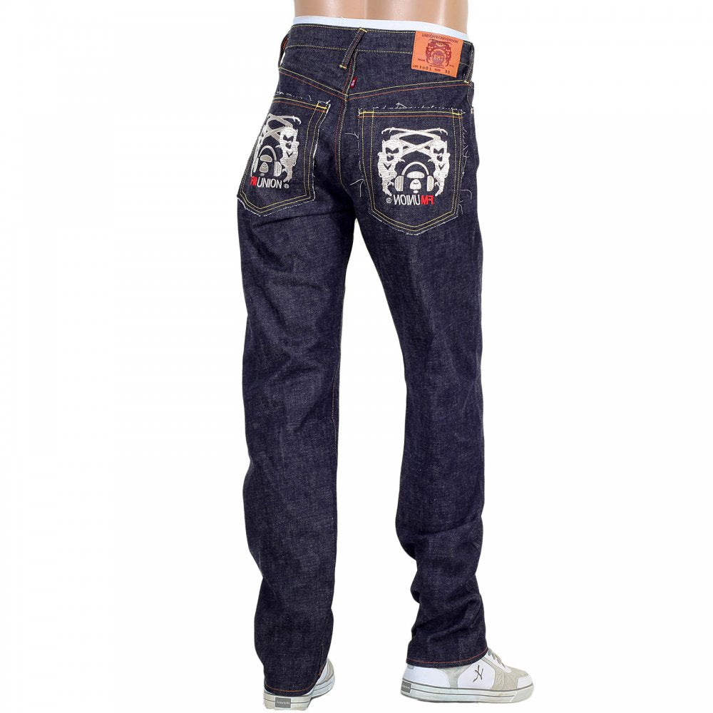 Selvedge Indigo Raw Japanese Denim with Embroidered Silver and Red Logo