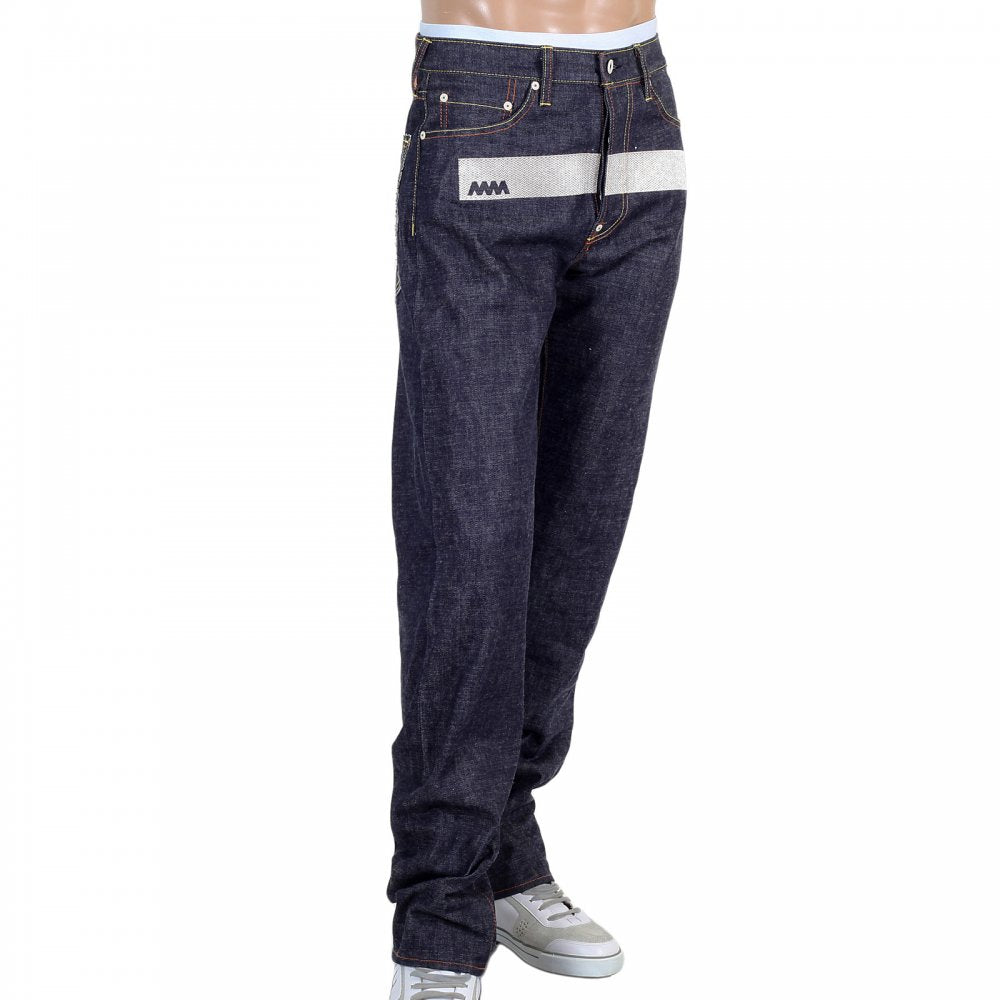 Selvedge Indigo Raw Japanese Denim with Embroidered Silver and Red Logo