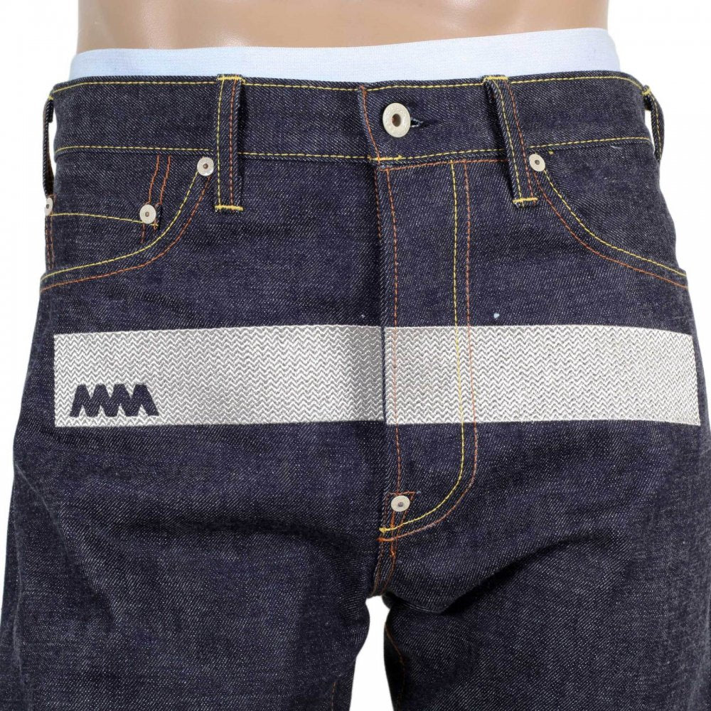 Selvedge Indigo Raw Japanese Denim with Embroidered Silver and Red Logo