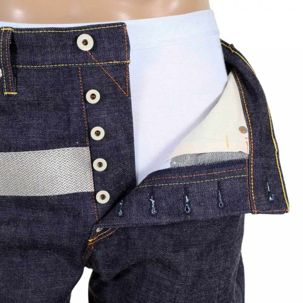 Selvedge Indigo Raw Japanese Denim with Embroidered Silver and Red Logo