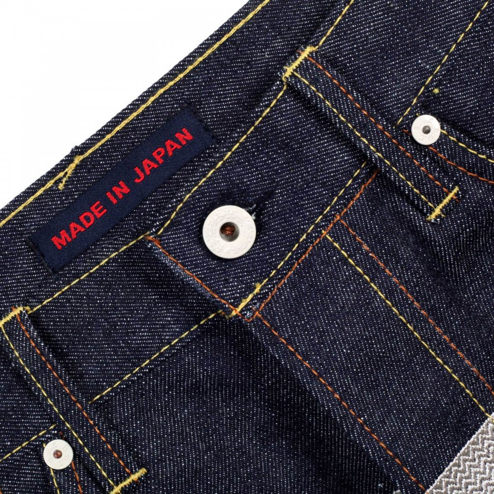 Selvedge Indigo Raw Japanese Denim with Embroidered Silver and Red Logo
