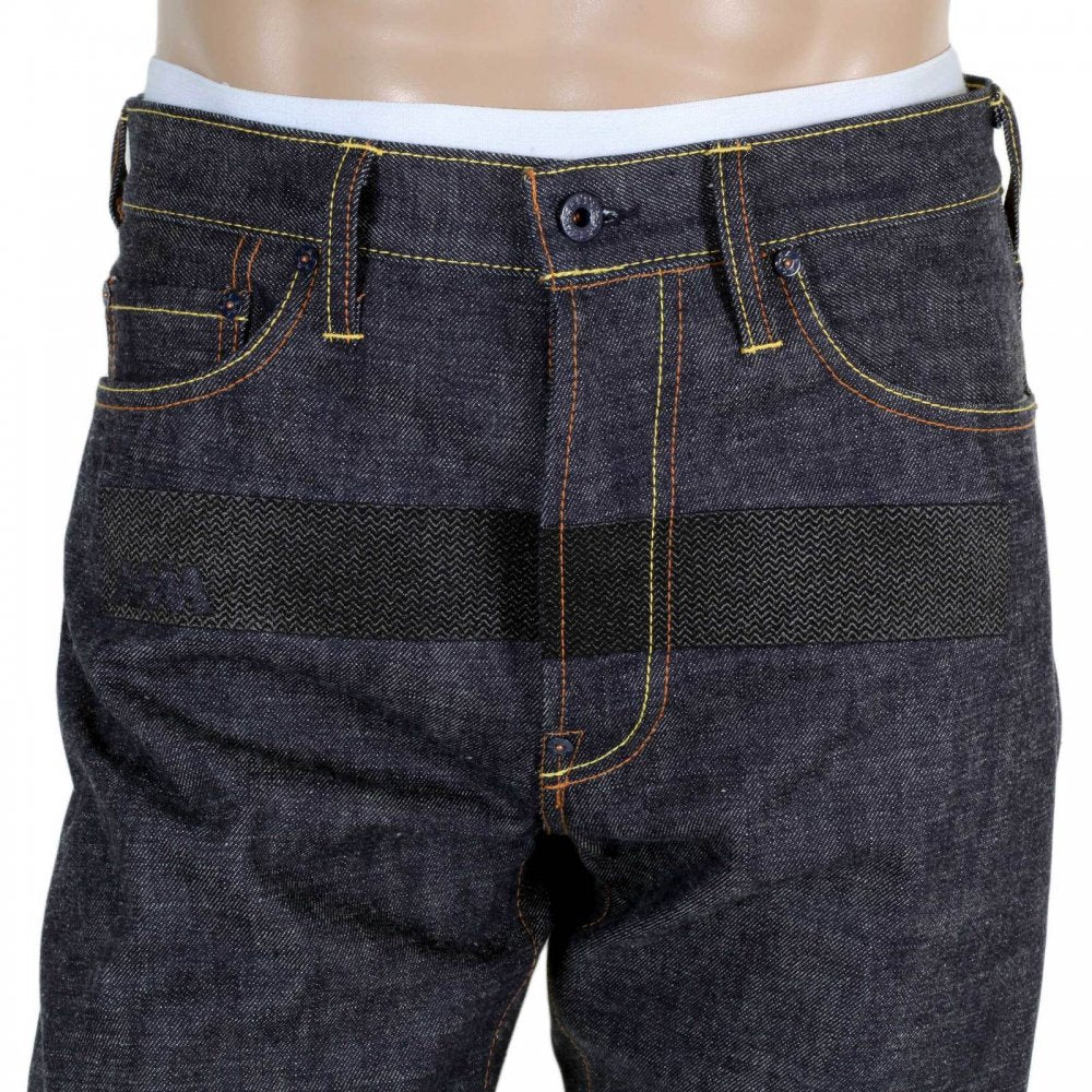 Indigo Raw Japanese Denim Selvedge with Black Embroidered Front and Back