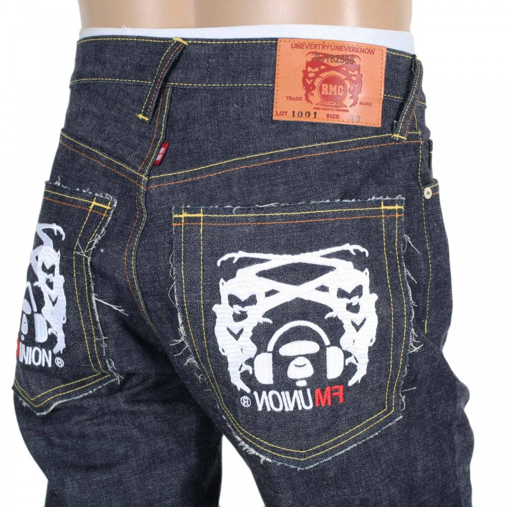 Selvedge Indigo Raw Japanese Denim with White Embroidered FM Union