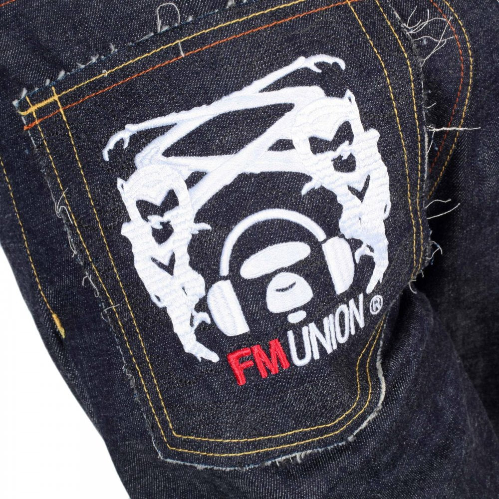 Selvedge Indigo Raw Japanese Denim with White Embroidered FM Union