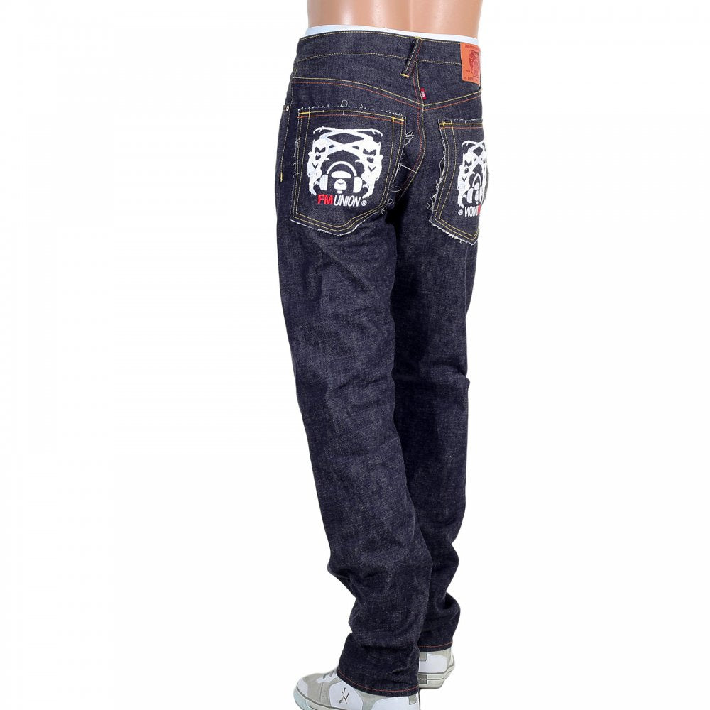 Selvedge Indigo Raw Japanese Denim with White Embroidered FM Union