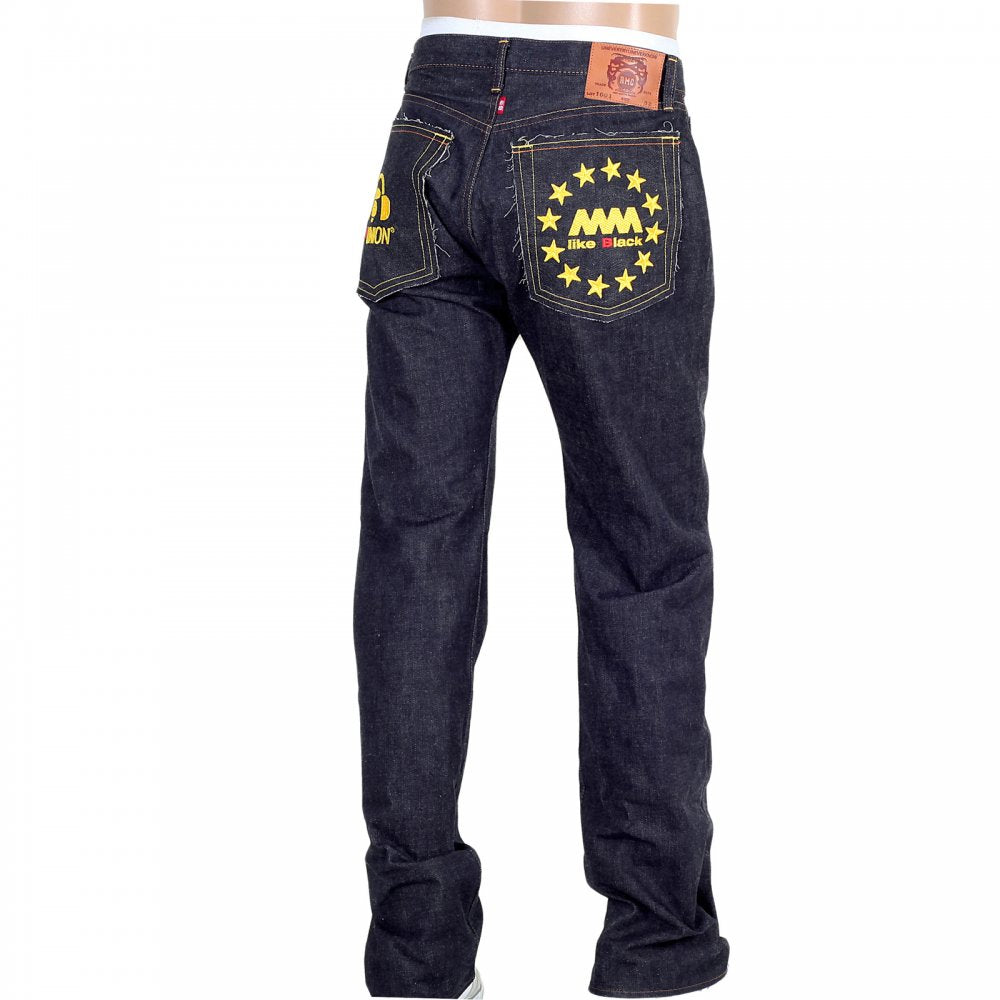 Indigo Raw Japanese Selvedge Denim with Gold Embroidery