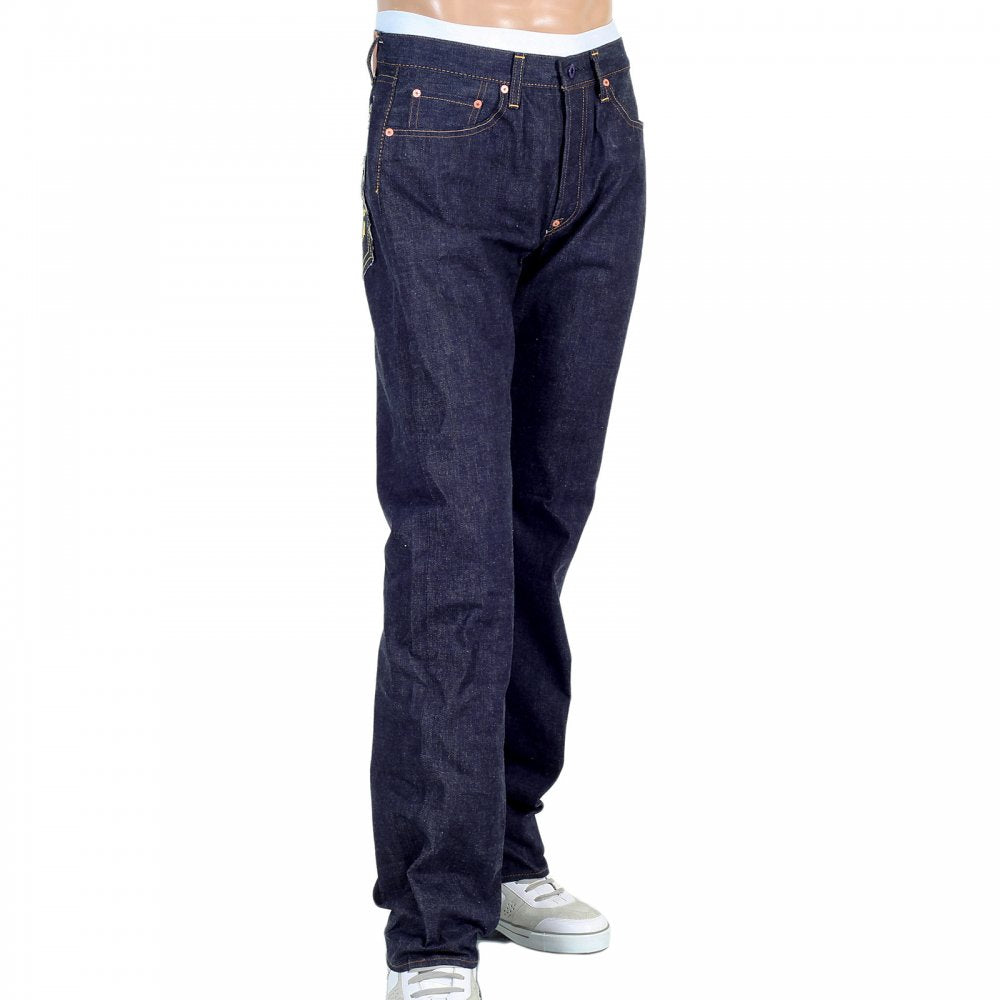 Indigo Raw Japanese Selvedge Denim with Gold Embroidery