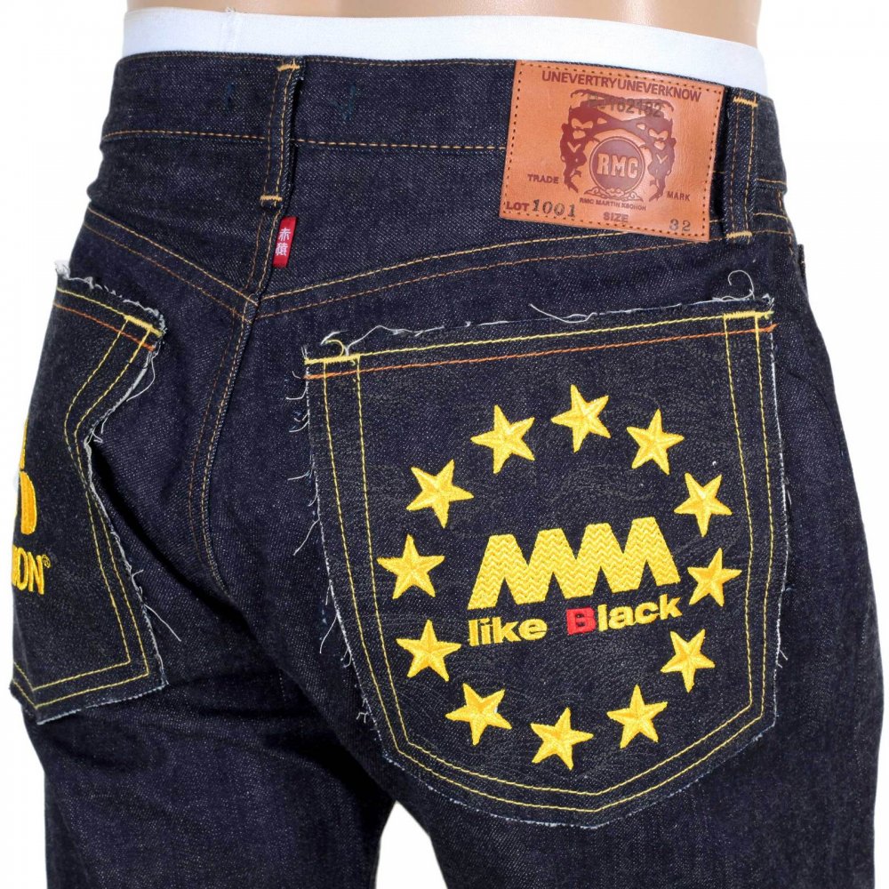 Indigo Raw Japanese Selvedge Denim with Gold Embroidery