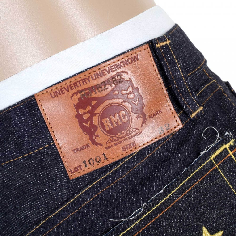 Indigo Raw Japanese Selvedge Denim with Gold Embroidery