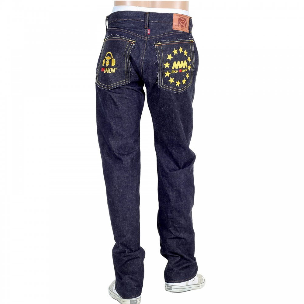 Indigo Raw Japanese Selvedge Denim with Gold Embroidery
