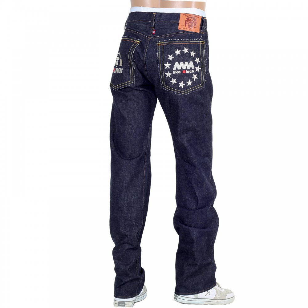Indigo Raw Selvedge Silver Embroidery FM Union Slim Fit Denim Jeans