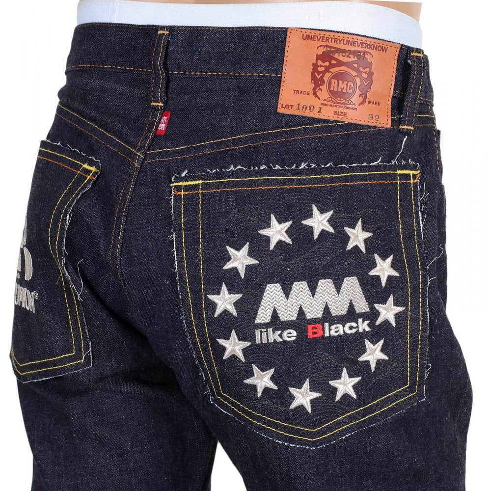 Indigo Raw Selvedge Silver Embroidery FM Union Slim Fit Denim Jeans