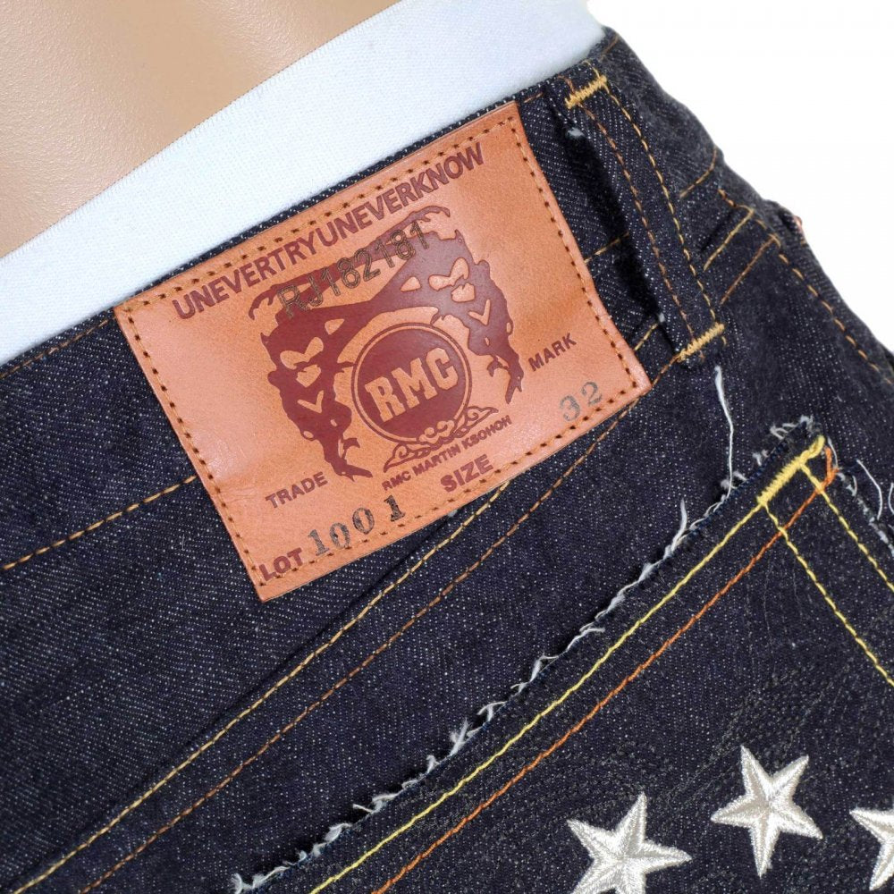 Indigo Raw Selvedge Silver Embroidery FM Union Slim Fit Denim Jeans
