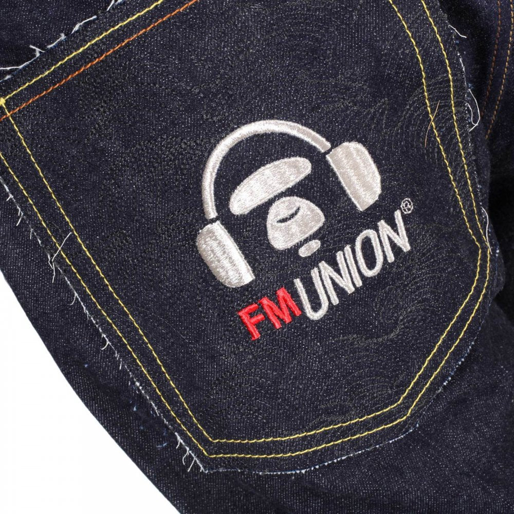 Indigo Raw Selvedge Silver Embroidery FM Union Slim Fit Denim Jeans