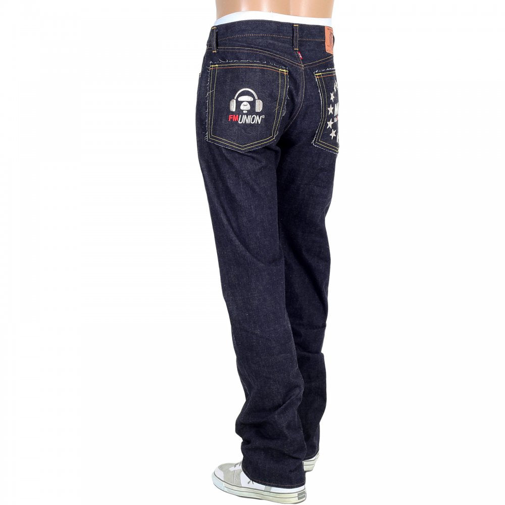 Indigo Raw Selvedge Silver Embroidery FM Union Slim Fit Denim Jeans