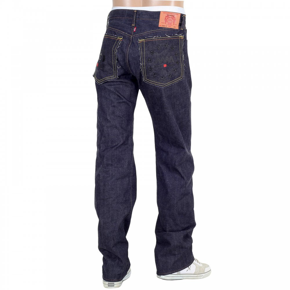 Black Embroidered Indigo Raw Japanese Selvedge Denim Jeans