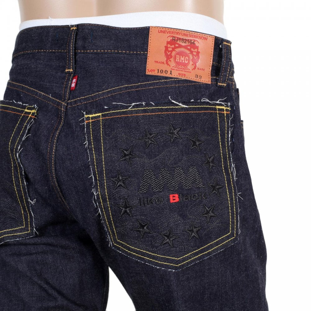 Black Embroidered Indigo Raw Japanese Selvedge Denim Jeans