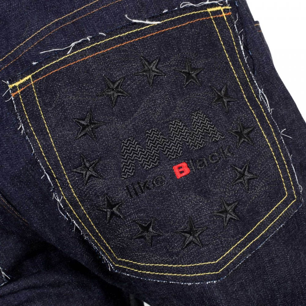 Black Embroidered Indigo Raw Japanese Selvedge Denim Jeans