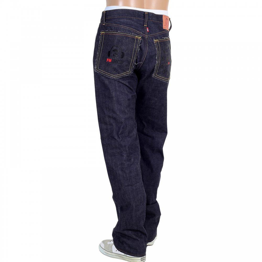 Black Embroidered Indigo Raw Japanese Selvedge Denim Jeans