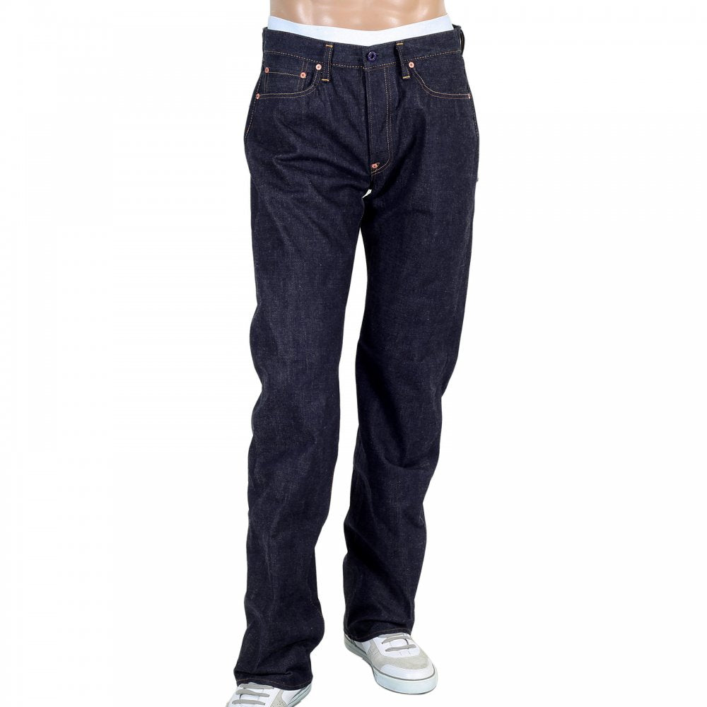 Indigo Raw Japanese Selvedge Denim Jeans with White Embroidery