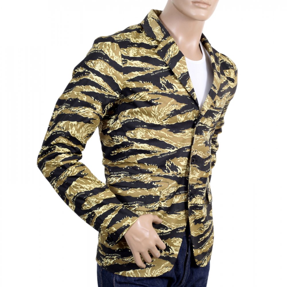Mens Vintage Tiger Tea Camo Printed Cotton Blazer Jacket