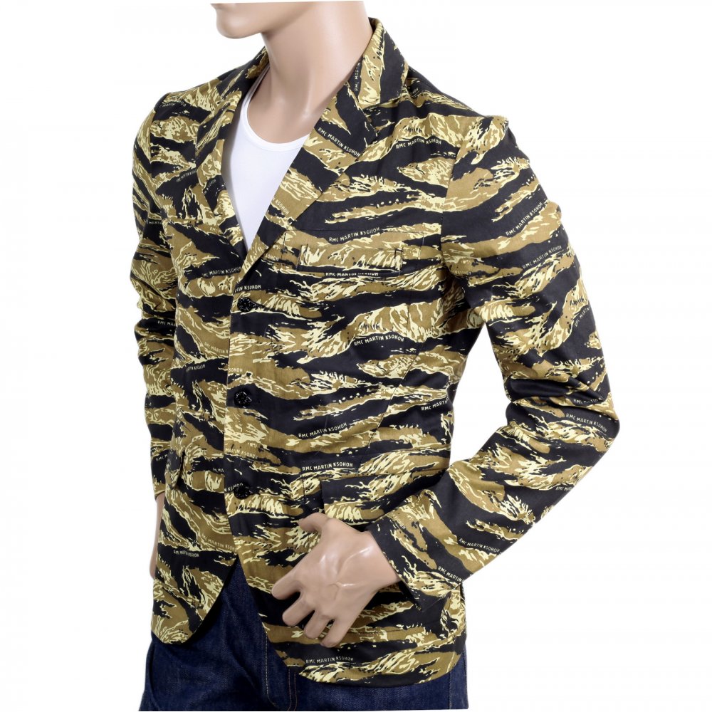 Mens Vintage Tiger Tea Camo Printed Cotton Blazer Jacket