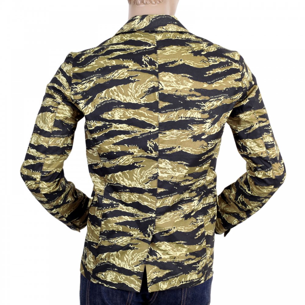 Mens Vintage Tiger Tea Camo Printed Cotton Blazer Jacket
