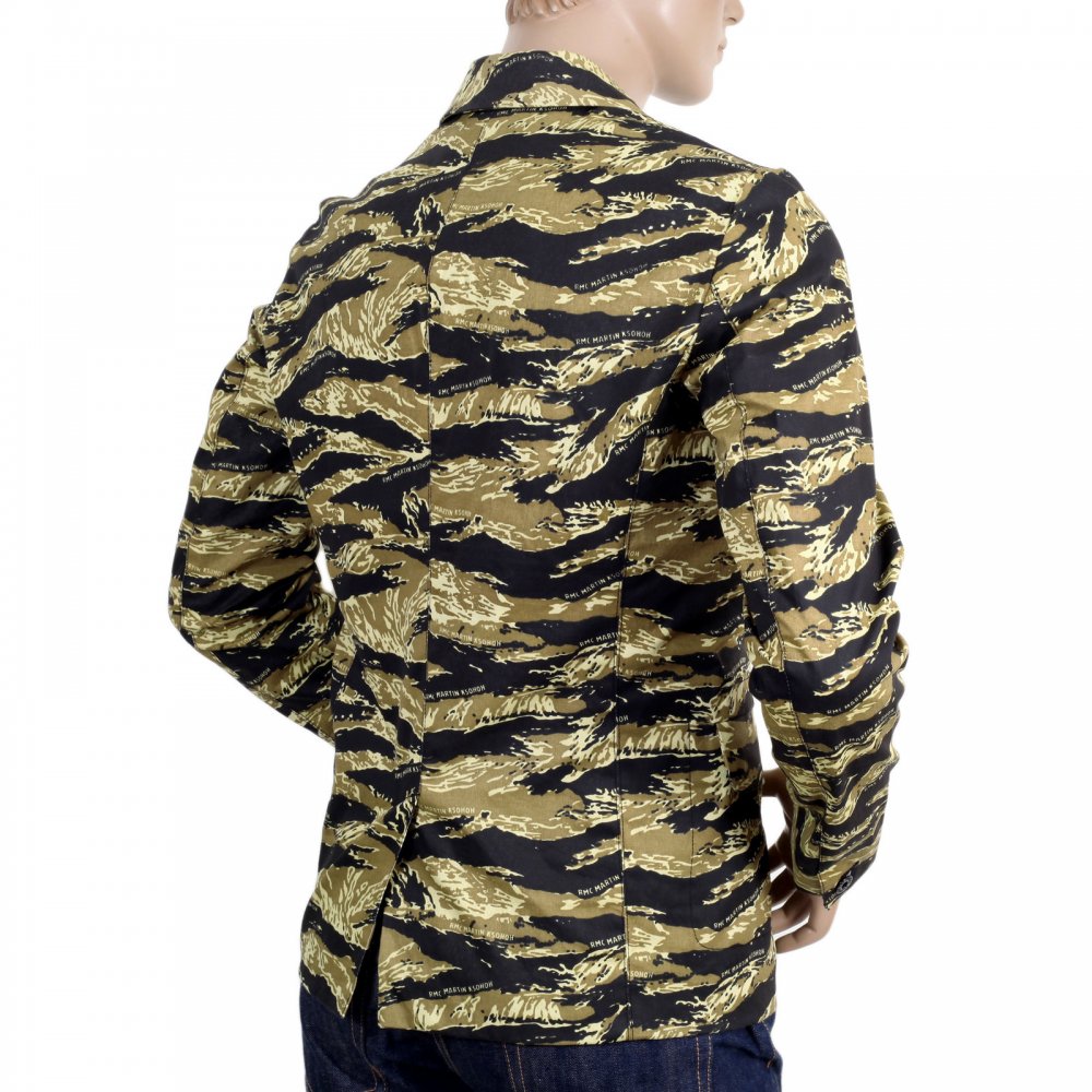 Mens Vintage Tiger Tea Camo Printed Cotton Blazer Jacket