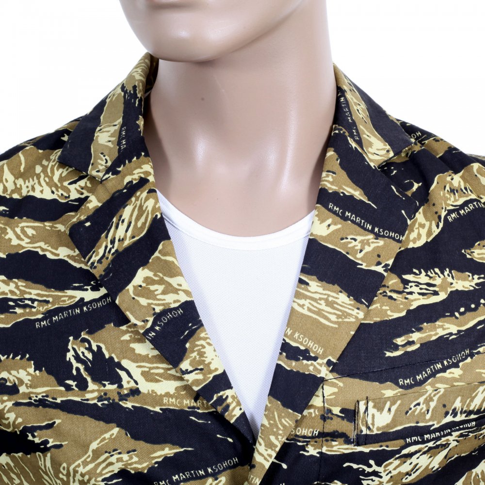 Mens Vintage Tiger Tea Camo Printed Cotton Blazer Jacket